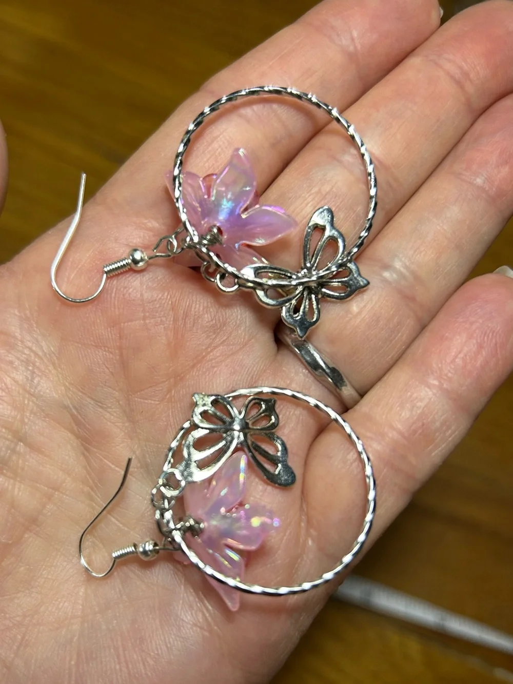 3/$25 Flower and Butterfly Hoop Drop Earrings